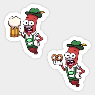 Funny Oktoberfest Sausages With Beer And Pretzel Cartoon Sticker Pack Sticker